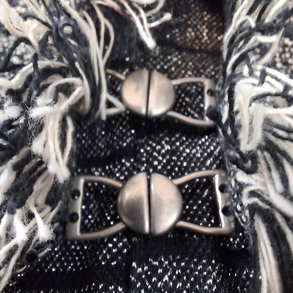 Womans Zara Basic Black & Beige Checker Long Open Cardigan Duster With Fringe - Picture 13 of 14